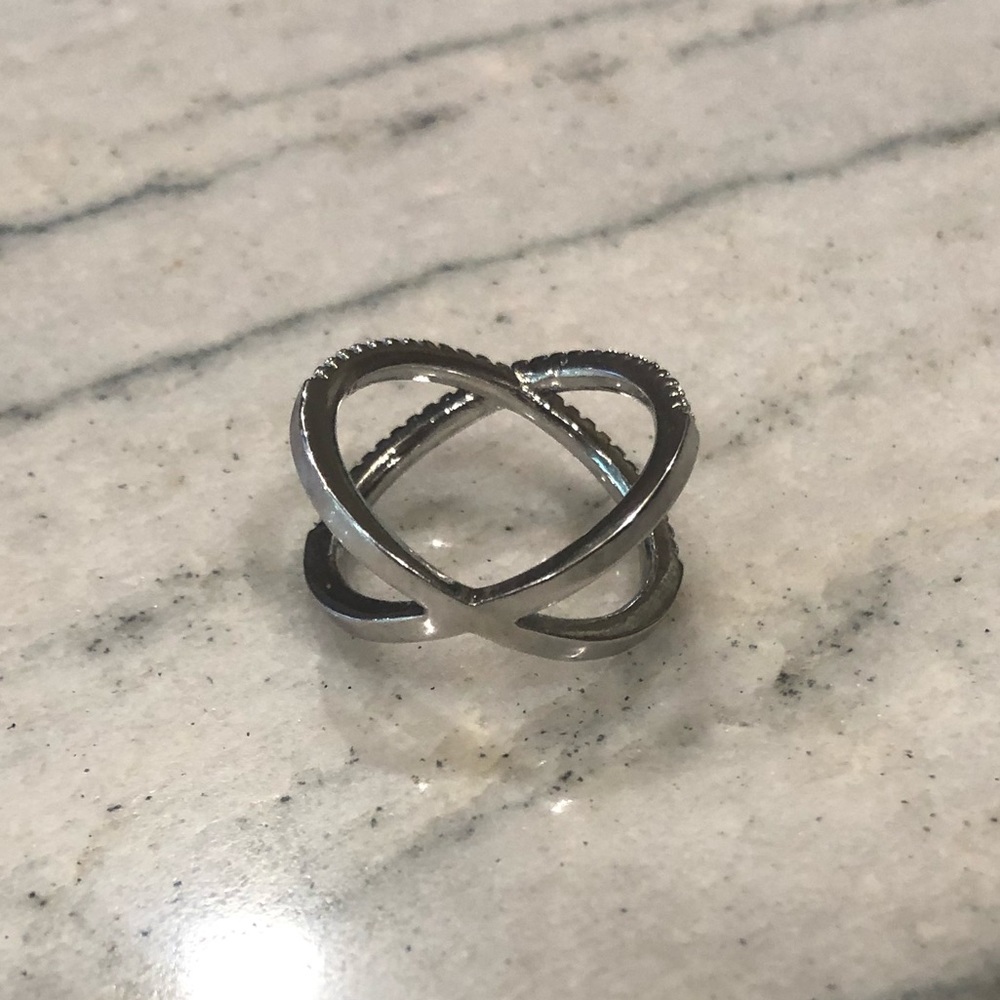 Silver Criss Cross X Infinity Loop Ring - image 5